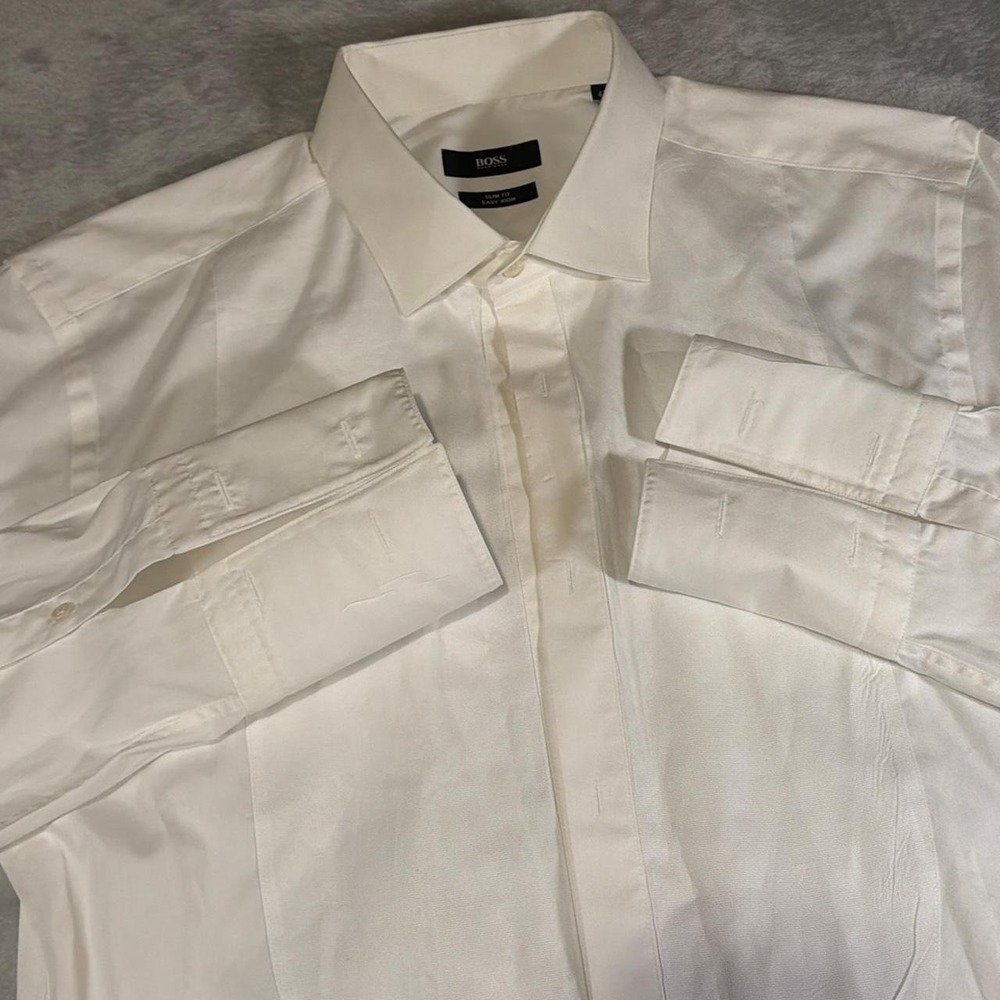 Vintage Hugo Boss Slim Fit Easy Iron Dress Shirt | White | Large